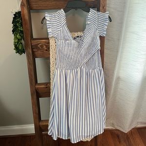 Blue and white off the shoulder dress